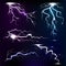 Lightning storm strike different shape realistic 3d light light effects vector illustration.