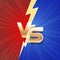 Lightning strike vs letter energy conflict game versus screen action fight competition background vector graphic