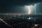 Lightning strikes the city at night. Panoramic image. generative AI animal ai