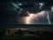 Lightning Strikes in a Dark, Stormy Night Sky