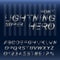 Lightning Super hero font alphabet. Silver metallic letters and numbers.
