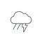 Lightning, thunder storm, rain and cloud thin line icon. Linear vector symbol