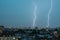 Lightning Thunderbolt Flash Strike Over City in the Night