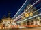 Lightrail in London, nightscape of the city with lightrails