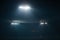 lights against dark night sky background. Soccer match lights