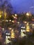 Lights of a big city at night through a rainy glass. Background