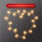 Lights bulbs isolated on transparent background. Glowing golden VALENTINES DAY HEART garlands string. Vector party lights