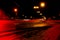 Lights of cars at night. Street line lights. Night highway city. Long exposure photograph night road. Colored bands of