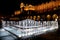 Lights fountain in front of the Cloth Hall - Sukiennice, night view, Krakow, Poland