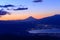 Lights of Suwa city and Mt.Fuji at dawn