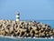 Lighttower and harbor entrance in Nazare, Centro - Portugal