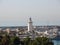 Lighttower at Malaga Harbor with Ocean Horizon