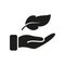 Lightweight Feather on Hand Silhouette Icon. Soft Delicate Sensitive Plumelet Black Pictogram. Light Weight Symbol. Easy