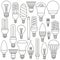 Ligth lamps set. Outlined icons isolated on the white