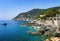 Liguria, Italy - August 29, 2019: View of the small village of Framura, near Cinque Terre. Rugged Ligurian coastline.