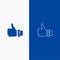 Like, Business, Finger, Hand, Solution, Thumbs Line and Glyph Solid icon Blue banner Line and Glyph Solid icon Blue banner