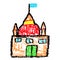 Like child`s hand drawn crayon colorful cute house or fable castle.