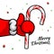 Like Christmas. Santa`s Claus hand Thumbs Up symbol icon with candy cane, vector illustration. Icon for Christmas Party