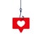 Like concept - Red Heart Fishing Hook.Conceptual vector illustration in flat style design.Isolated on background