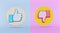 Like and dislike buttons on abstract background. modern minimal symbols horizontal banner. social media feedback concept. 3d