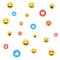 Like and Heart and emoji icons. Live stream video, chat, likes, emoji. Empathetic Emoji Reactions. Social nets blue
