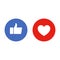 Like and heart icons. Thumbs up and love - social media buttons. Vector.