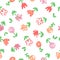 Like kid`s hand drawn wax crayon seamless floral simple pattern with small red pink cute flowers.