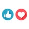 Like and love circle social media button set.