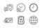 Like, Payment method and Loan percent icons set. Time, Reject checklist and Globe signs. Vector