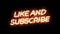 Like and subscribe text made with fire effect with embers and smoke on a black background