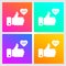 Like, thumbs up icons set on gradient background. Icon like 100. Social network symbol. Social media element. Message bubble. Vect