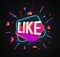 Like word social media vector web banner on dark background. Thumb sticker 3d Isolated design elements