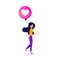 Likes in social networks. Creative poster concept with a young girl with a love balloon in her hands