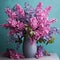 Lilac Arrangement: Teal And Pink 3d Effect Vase With Flowers