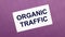 On a lilac background, a white card with the words ORGANIC TRAFFIC