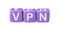 Lilac beads with acronym VPN on white background
