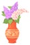 Lilac bouquet in ceramic vase. Beautiful home decoration