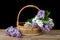 Lilac bouquet in a wattled basket