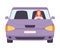 Lilac Car with Female Driver, Front View Vector Illustration