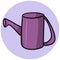 Lilac cartoon watering can for watering plants, housework and gardening. Vector illustration