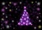 Lilac Christmas tree made of stars on a black background with circles and sparks