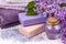 Lilac nature cosmetics, handmade preparation of essential oils, perfume, creams, soaps from fresh and lilac flowers