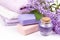 Lilac nature cosmetics, handmade preparation of essential oils, perfume, creams, soaps from fresh and lilac flowers