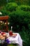 Lilac scones with strawberry curd in the summer garden