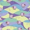 Lilac sheep. Vector childrens background. Cartoon sheep graze in the meadow. Flat style.