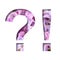 Lilac spring flowers font. Exclamation and question marks cut out of white on the background of bright spring flowers of lilac.