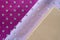 Lilac and violet shiny polka dot wrapping paper, boxes. Foil for gift wrapping design
