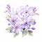 Lilac Watercolor Painting With White Star Flowers On White Background