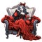 Lilith enjoying red wine in victorian style chair. AI generated.