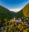 Lillafured, Hungary - Aerial view of the famous Lillafured Castle in the mountains of Bukk near Miskolc on a sunny summer morning